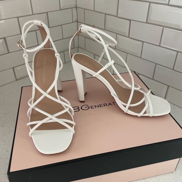 BCBG Strappy White Heel Sandals - Picture 5 of 6